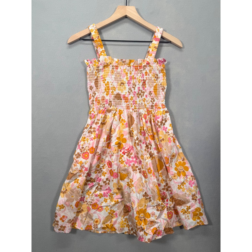 Altar'd State Retro Floral Smocked Mini Dress Pink Orange Small Cutout Back